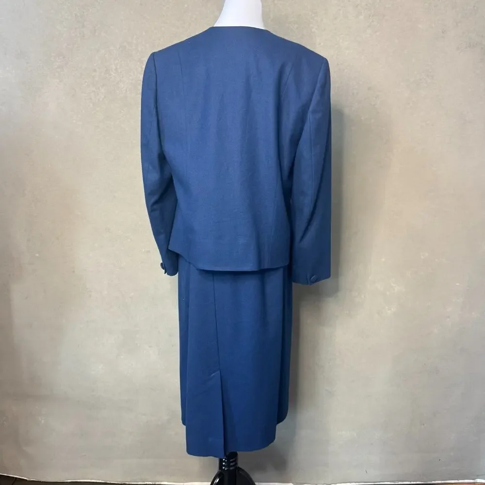 Vintage 90s Pendleton Wool Skirt Suit Navy Blue Scallop Hem Plus Size 20W USA